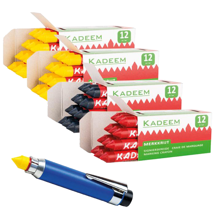 Merkkrijt set a 4 dozen Geel/Rood/Blauw incl. houder