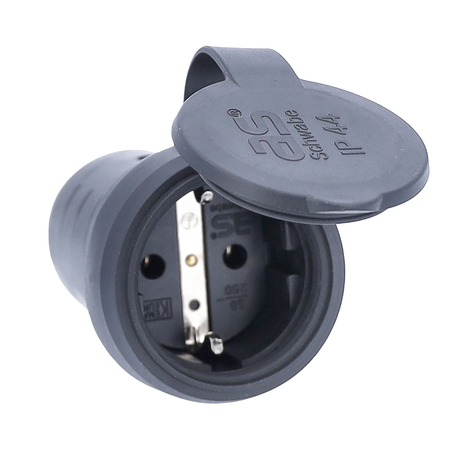 Rubber Contrastekker randaarde met beschermkap 230V/16A IP44 tot 2,5 mm² zwart