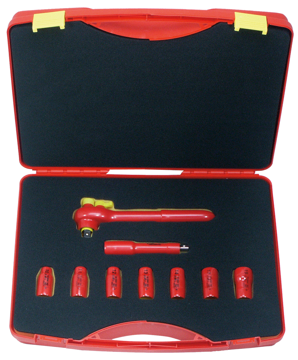 1/2'' Dopsleutelset 10-19mm 1000V VDE + Omschakelbare Ratel, 9-delig