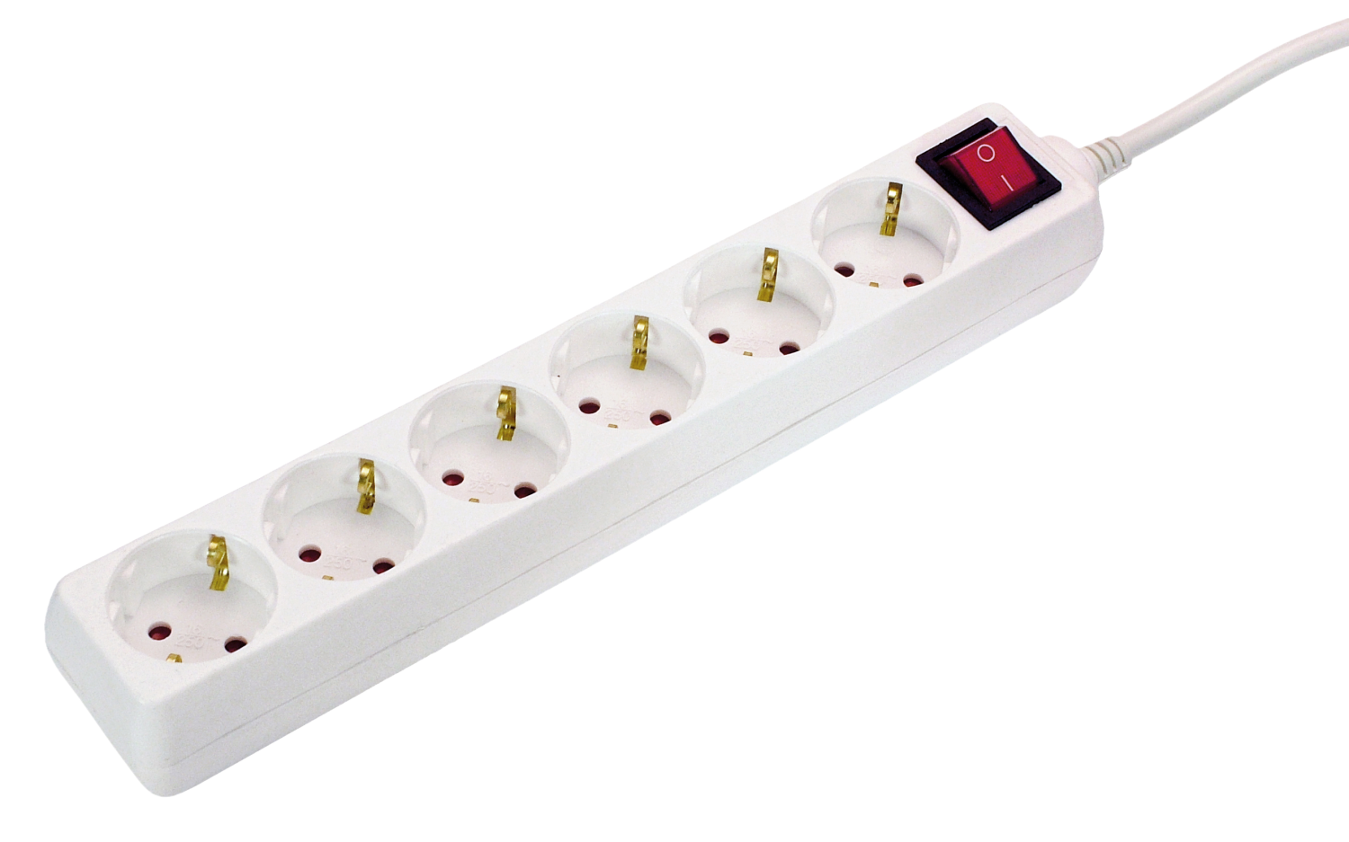 Stekkerdoos 6x randaarde met schakelaar kabel H05VV-F 3G1,5 wit 5m