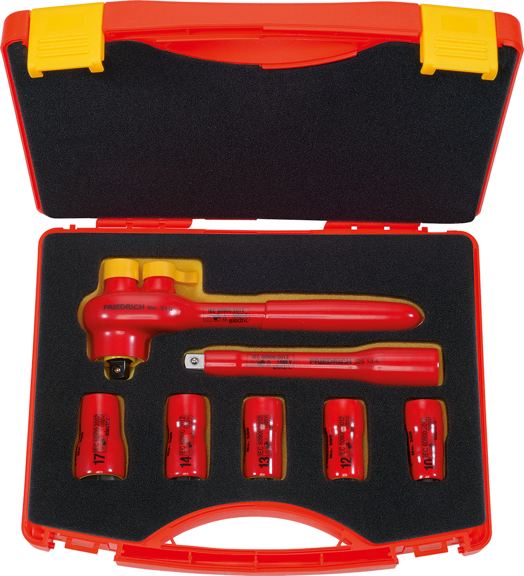 3/8" Dopsleutelset 10-17mm 1000V VDE + Omschakelbare Ratel, 7-delig