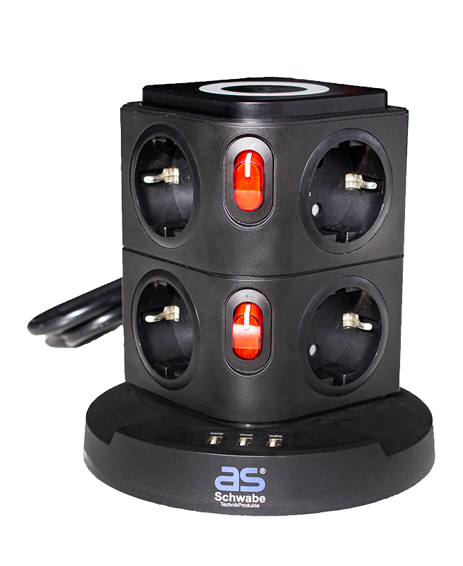 Stekkertoren 8 x randaarde 3 x USB met inductielader 2m kabel