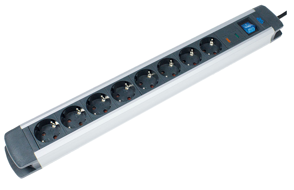 Stekkerdoos 8x randaarde kabel H05VV-F 3G1,5 alu/zwart 1,5m