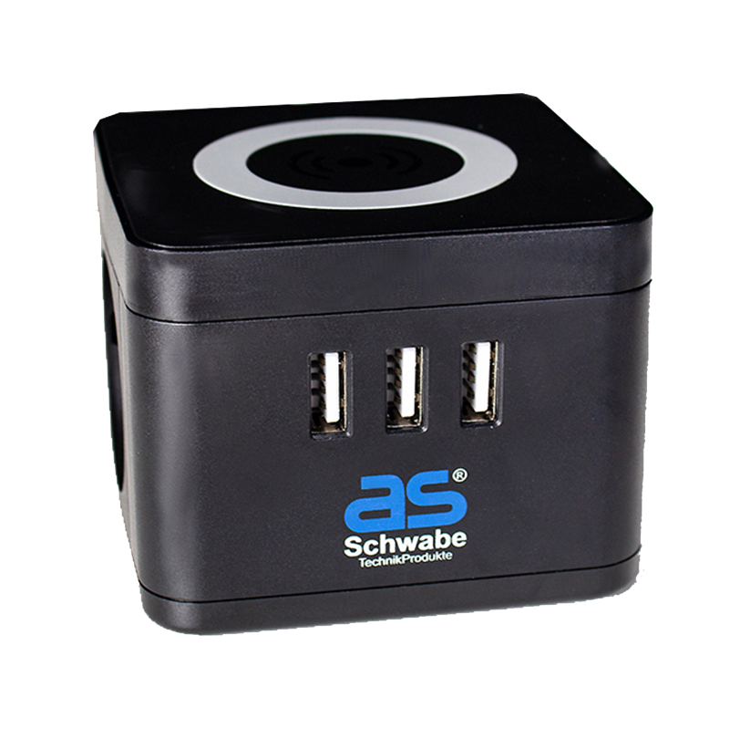 Stekkertoren 2 x randaarde 3 x USB met inductielader 1.5m kabel