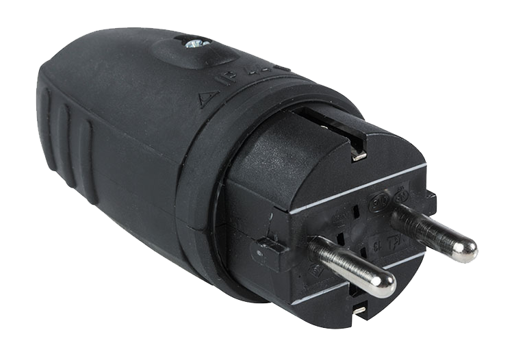 Rubber Stekker randaarde 230V/16A IP44 tot 2,5 mm² zwart