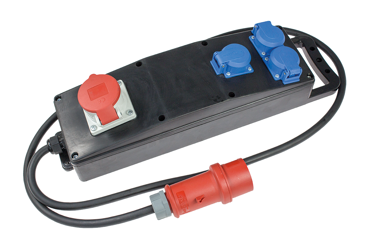 CEE Stroomverdeler Massief Rubber S3 400V/16A IP44 4-voudig H07RN-F 5G2.5 2m