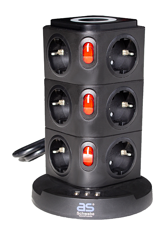 Stekkertoren 12 x randaarde 3 x USB met inductielader 2m kabel