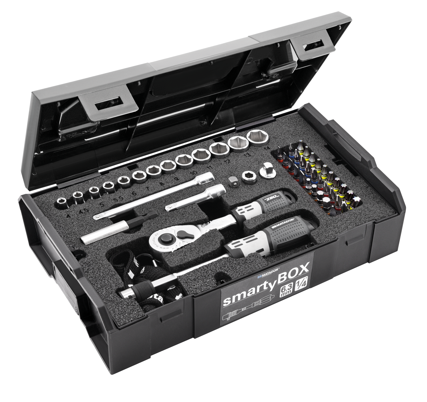 SmartyBox S0 1/4" Dopsleutelset Basic Ø 4-14mm + Bitset, 52-delig