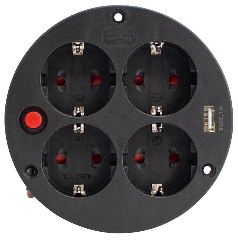Contactdoos Inzetstuk 230V/16A IP20 tbv kabelhaspel met 4 contacten +USB